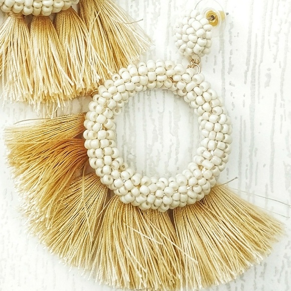 New Beaded Fringe Statement Earrings - Picture 2 of 2